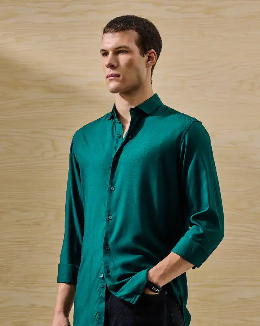 Slim Fit Viscose Teal Shirt