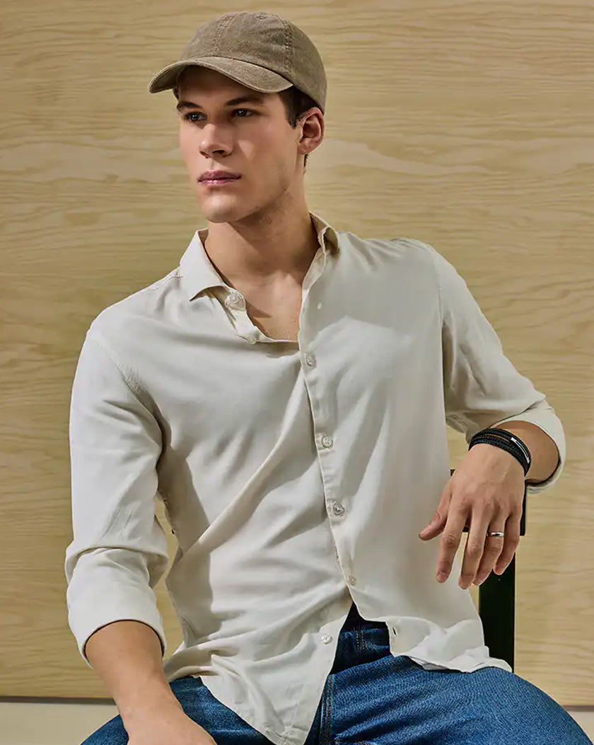 Slim Fit Viscose Cream Shirt