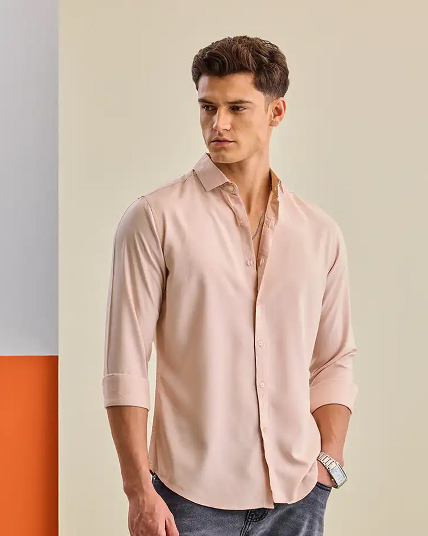 Slim Fit Viscose Pastel Pink Shirt