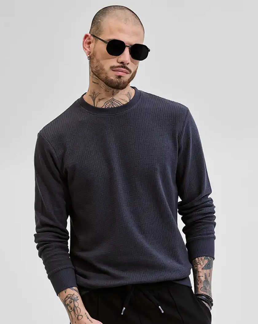 Charcoal Grey Textured Sweatshirt