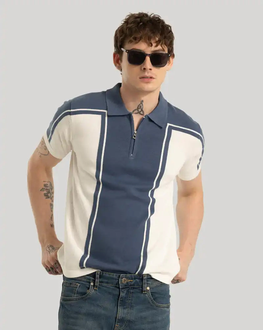 Niels Blue Knitted Polo T-Shirt
