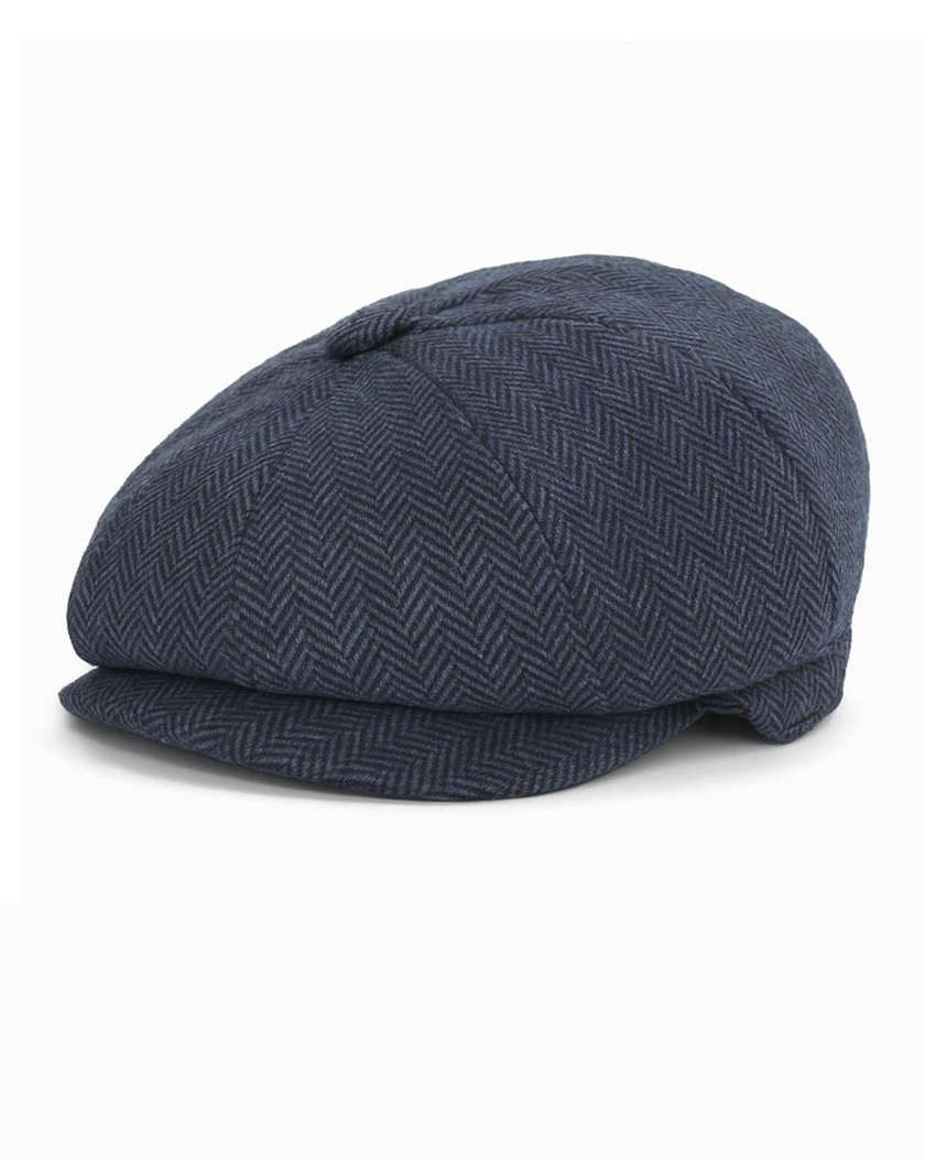 Blue Herringbone Newsboy Hat